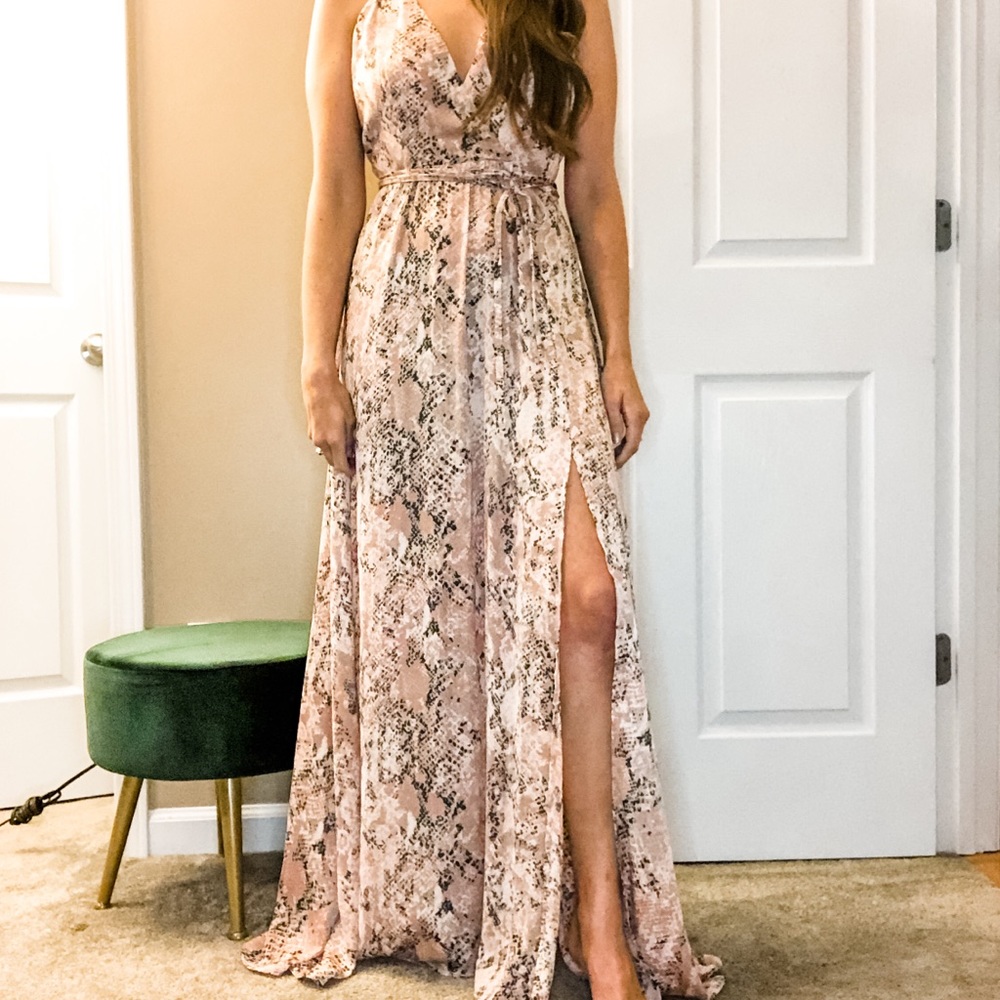 Blush Python Faux Wrap Dress | Small - Picture 7 of 16